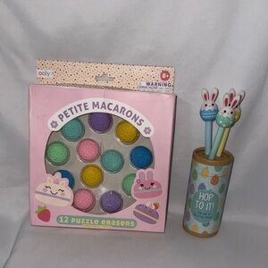 Easter Bundle 12ct Macaroons Puzzle Erasers & 3ct Bunny Pens